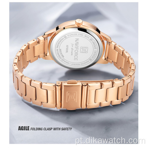 Relógios de ouro rosa para mulheres relógios de pulso de quartzo feminino marca superior relógio com pulseira NAVIFORCE 5008